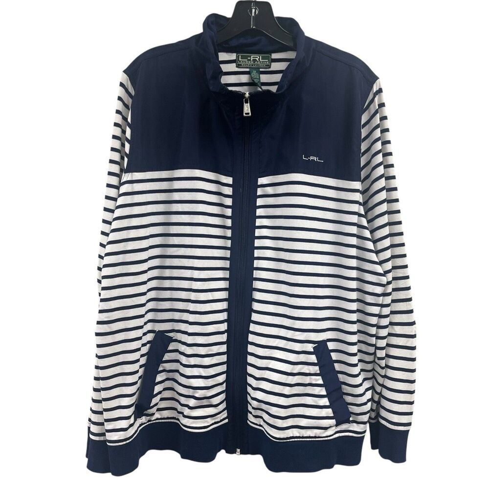 Lauren Ralph Lauren Women's Size 3X Blue White Striped Active Jacket Full Zip